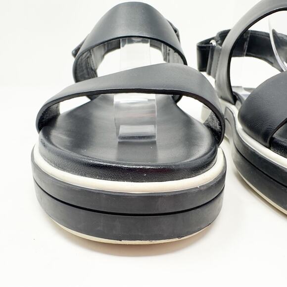 Prada Logo Embossed Rubber Trimmed Leather Sandals in Black - Picture 6 of 15